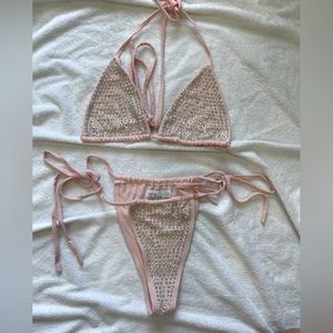Hot & Delicious Rhinestone Pink Skimpy Bikini String Set